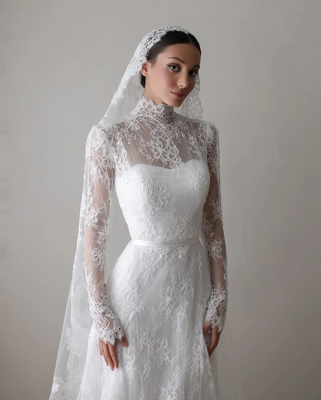 LORIE Lace Appliques Wedding Dresses A-Line High Neck Girdling Hazy Feeling Bridal Gown Floor-Length Bride Gowns 2026 Customized