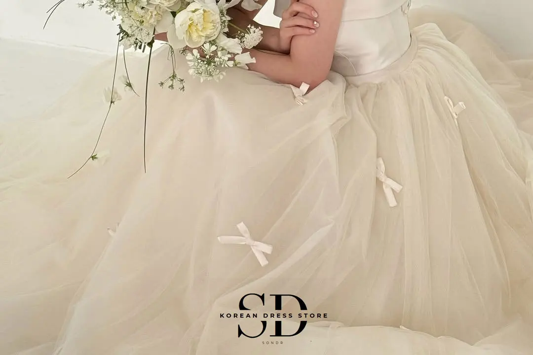 Sondr New Korean Wedding Dresses 2025 Puff Sleeves Soft Tulle Bow Bridal Gown Customized Bridal Wedding Snap Dresses Corset Back