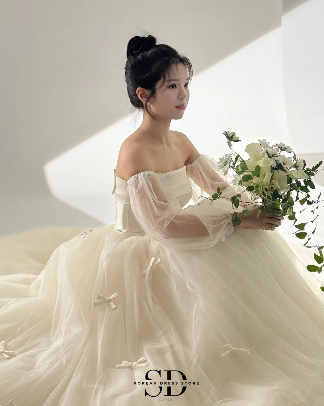 Sondr New Korean Wedding Dresses 2025 Puff Sleeves Soft Tulle Bow Bridal Gown Customized Bridal Wedding Snap Dresses Corset Back