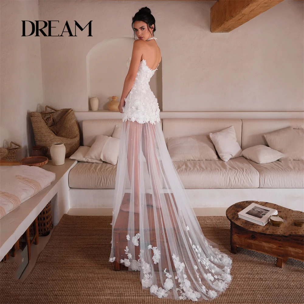 DREAM Lace Appliqued A-Line Wedding Dress 2025 Boat-Neck Sleeveless Open Back Flowers Bridal Gown Vestidos De Novia Customized
