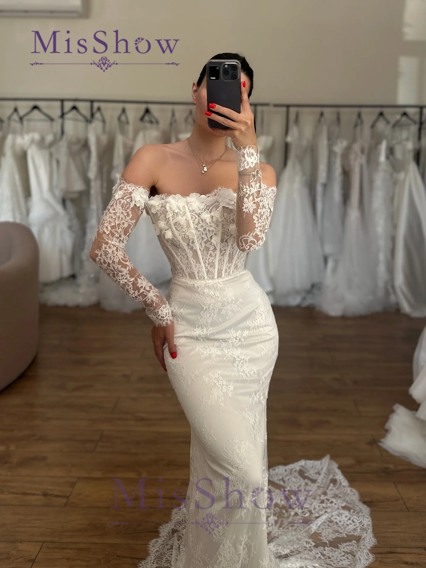 BM Bridal Modern Mermaid Wedding Dress for Women Lace Appliqués Off the Shoulder Bride Gowns Vestidos Para Mujer Customized
