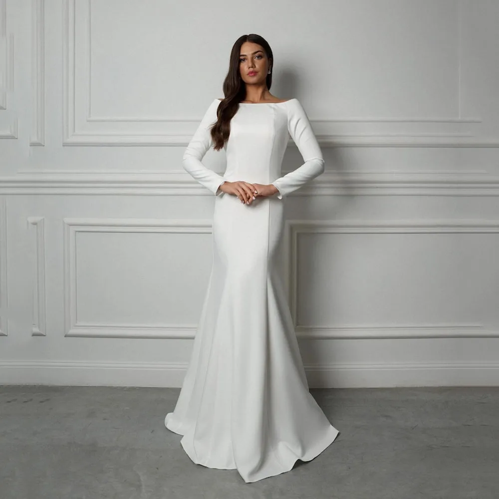 Classic Elegant Bridal Dress Modest Long Sleeve Mermaid Brides Gown Backless Button Mermaid Muslim Wedding Dresses Customized