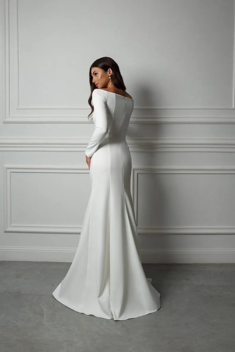 Classic Elegant Bridal Dress Modest Long Sleeve Mermaid Brides Gown Backless Button Mermaid Muslim Wedding Dresses Customized