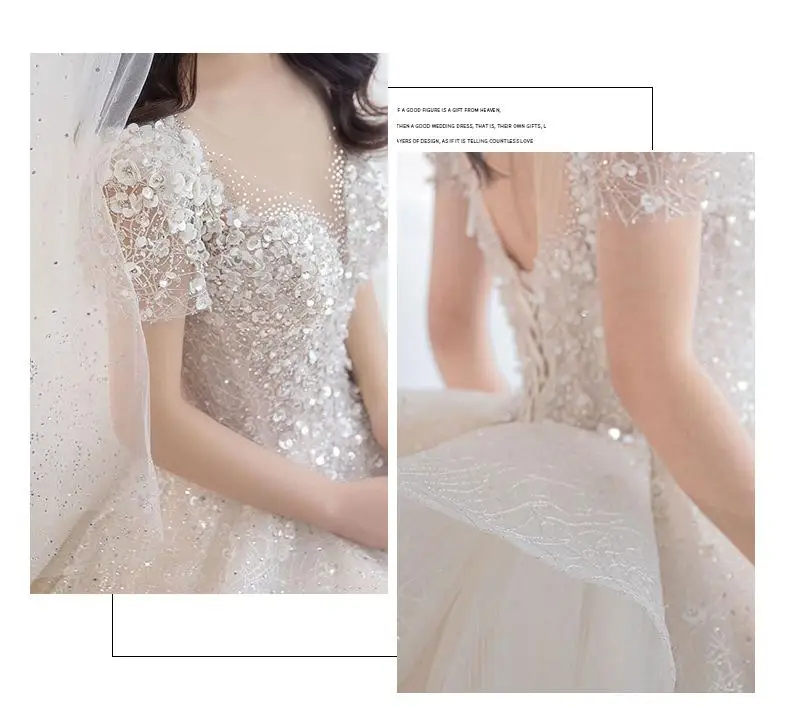Luxury Short Sleeve Wedding Dress 2026 New Bridal Dress V Neck Beading Shinning Ball Gown Sweep Train Vestido Noiva Customized