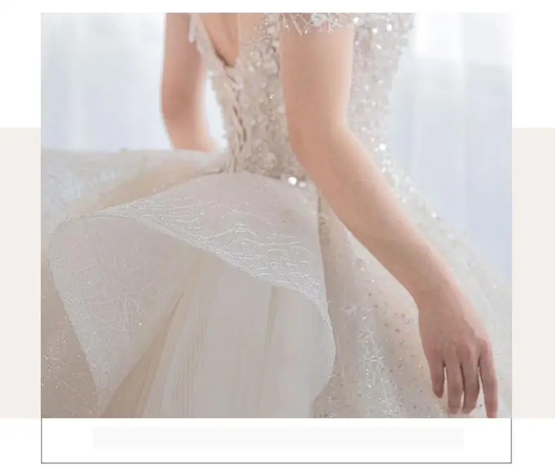Luxury Short Sleeve Wedding Dress 2026 New Bridal Dress V Neck Beading Shinning Ball Gown Sweep Train Vestido Noiva Customized