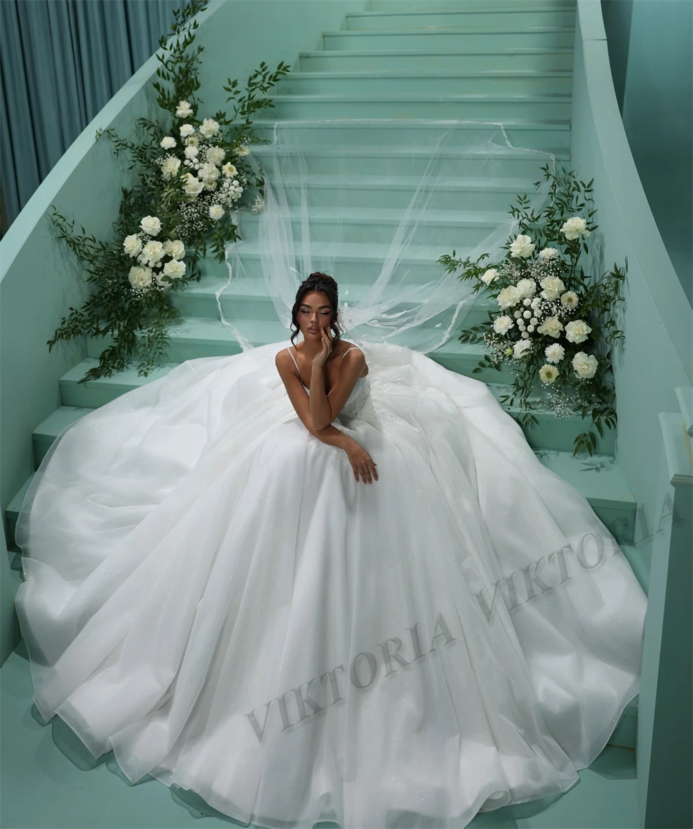 VIKTORIA Glitter Princess Wedding Dresses For Woman Bridal Spaghetti Straps Backless Appliques Vestidos De Novia Custom Made