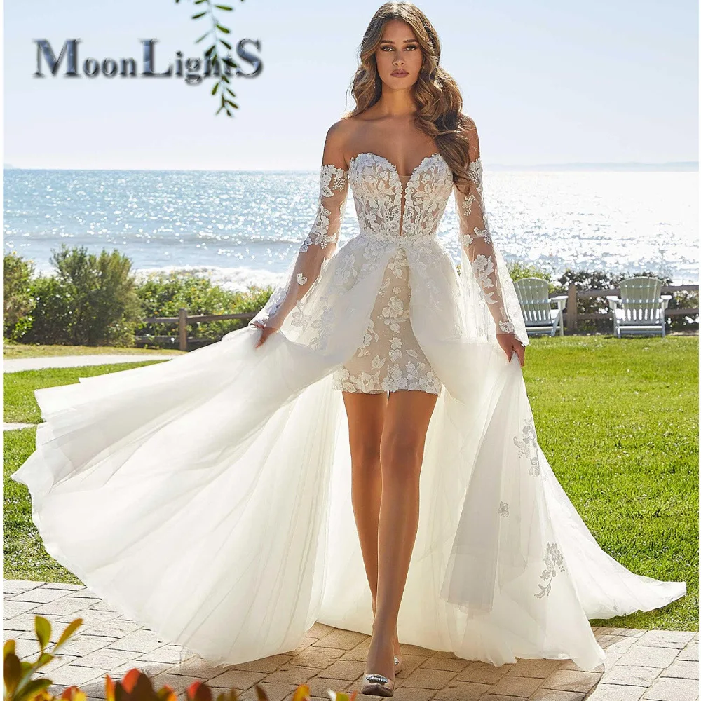 MoonlightShadow Detachable Train Goddess Dresses Appliques Sexy Fashion Customized Vestidos De Novia Brautmode Robe Mariee