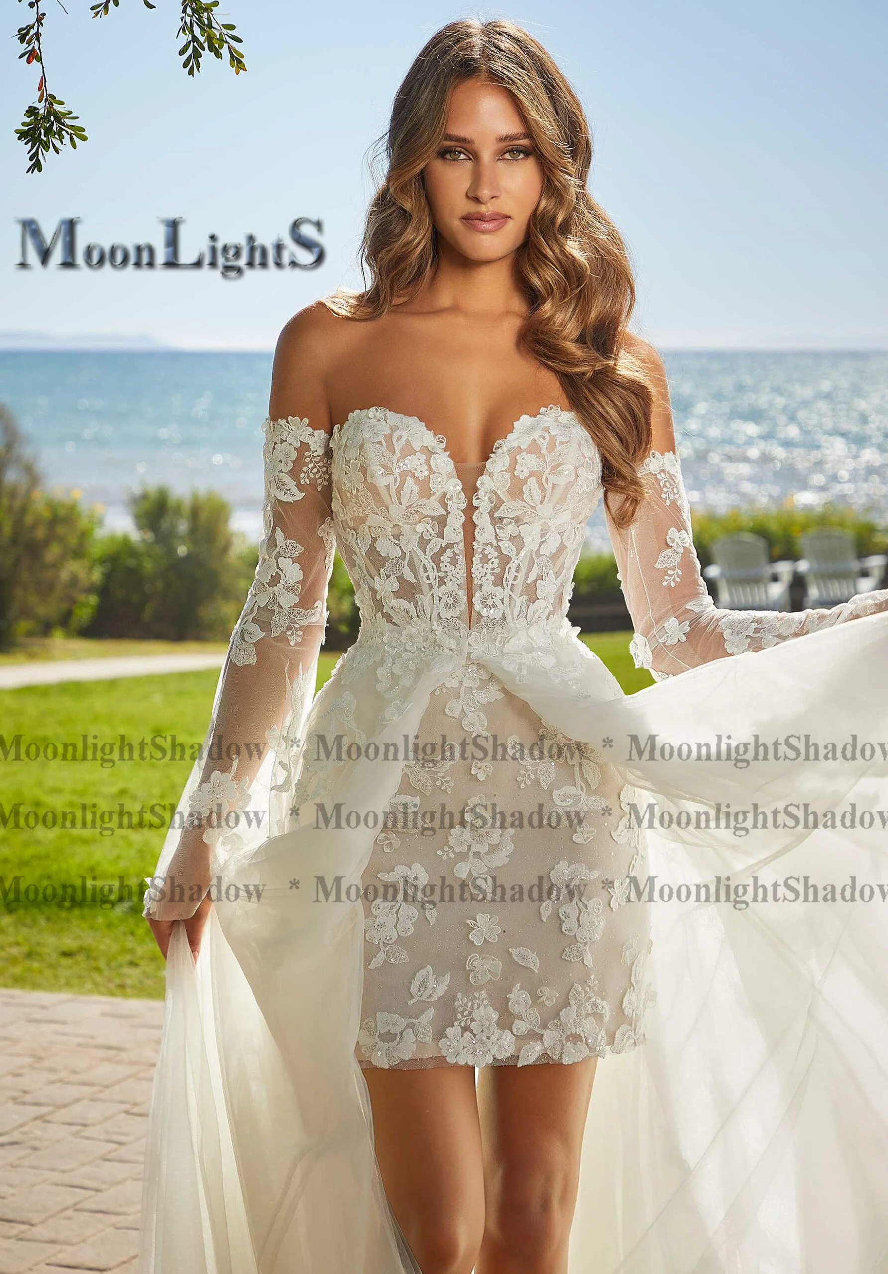 MoonlightShadow Detachable Train Goddess Dresses Appliques Sexy Fashion Customized Vestidos De Novia Brautmode Robe Mariee