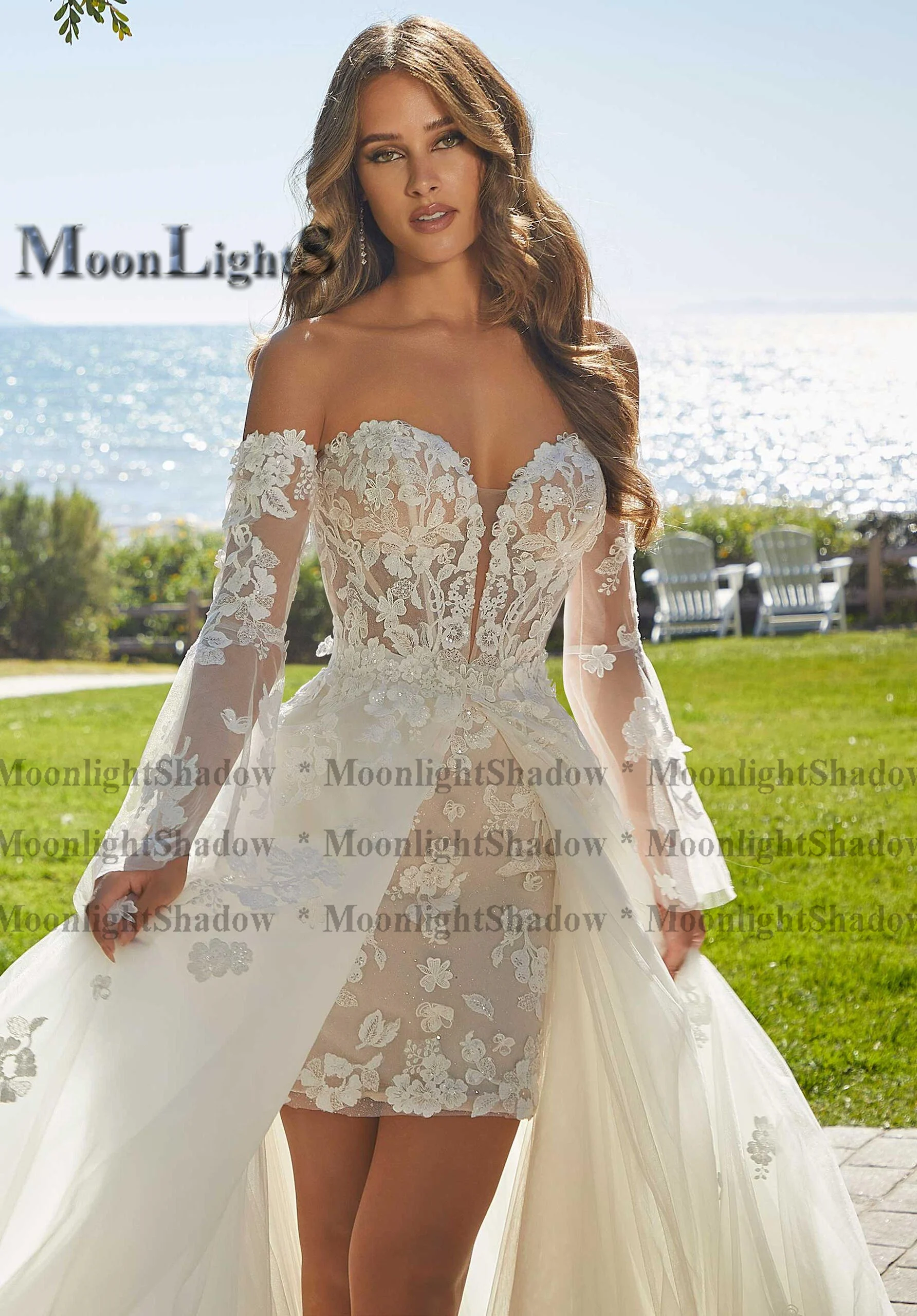 MoonlightShadow Detachable Train Goddess Dresses Appliques Sexy Fashion Customized Vestidos De Novia Brautmode Robe Mariee