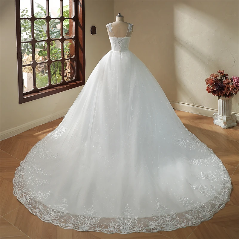 Y&M Novias V Neck Sweet Plus Size Vestido De Noiva 2025 Wedding Dress Long Train or Floor Length Appliqes Bridal Tulle Mariage
