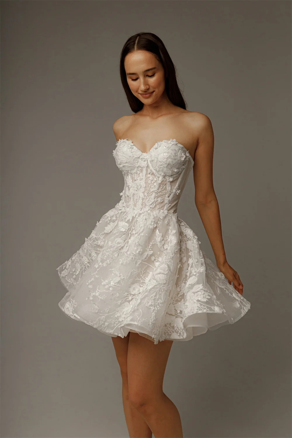 Kyoto Customized Ivory Lace Appliques Sweetheart Neck Wedding Dress Detachable Sleeves Glitter vestidos de novia Lace-Up Formal