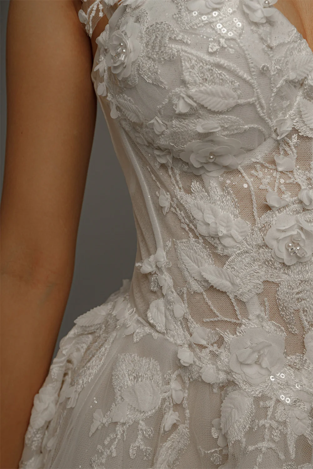 Kyoto Customized Ivory Lace Appliques Sweetheart Neck Wedding Dress Detachable Sleeves Glitter vestidos de novia Lace-Up Formal