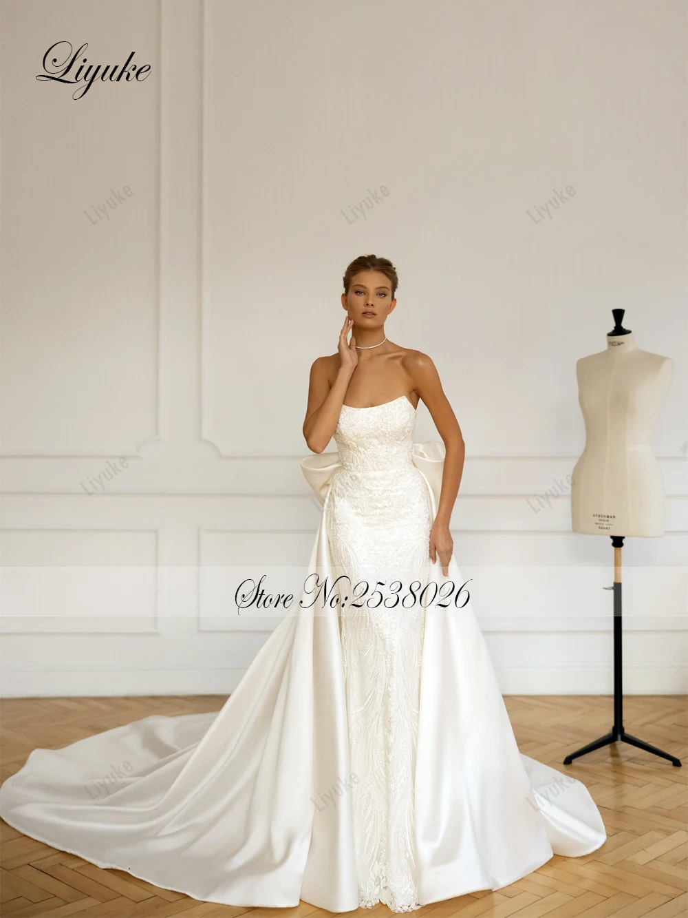 Liyuke Gorgeous Delicate Mermaid Wedding Dress Boat Neck Off The Shoulder Vestido De Noiva 2 In 1 Trumpet Bridal Gowns