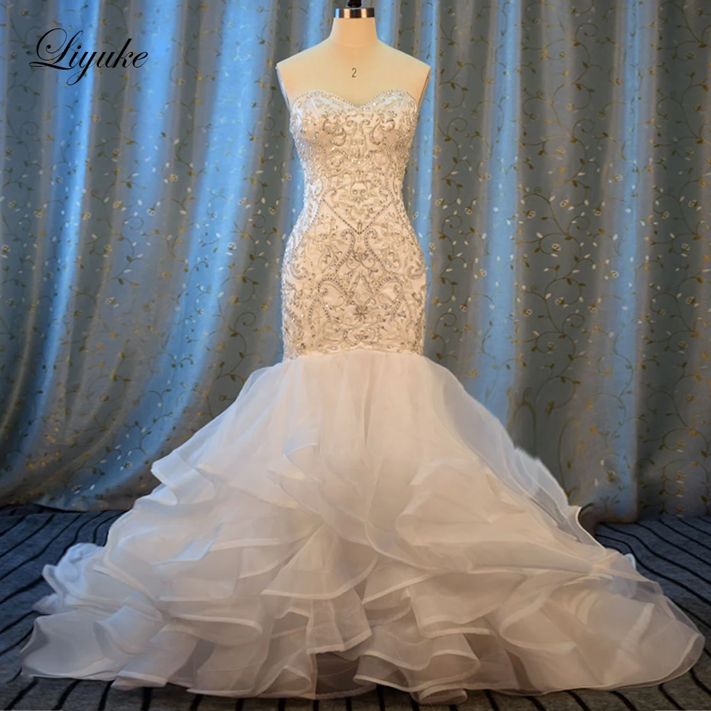 Liyuke Gorgeous Delicate Mermaid Wedding Dress Boat Neck Off The Shoulder Vestido De Noiva 2 In 1 Trumpet Bridal Gowns