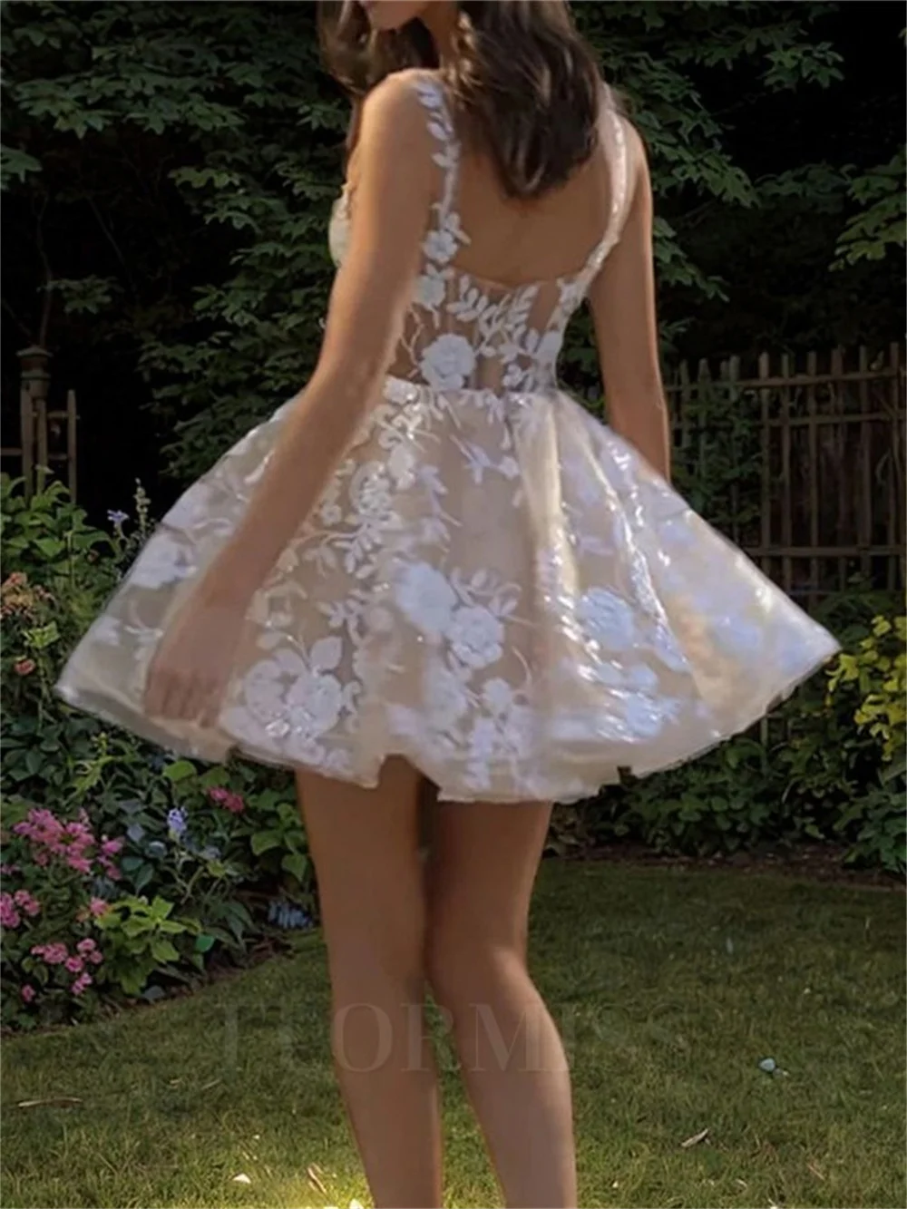 Customized Lace Flowers Mini Skirt Sleeveless Wedding Dress Square Neck Zip Back vestidos de novia Short Ball Gown After Party