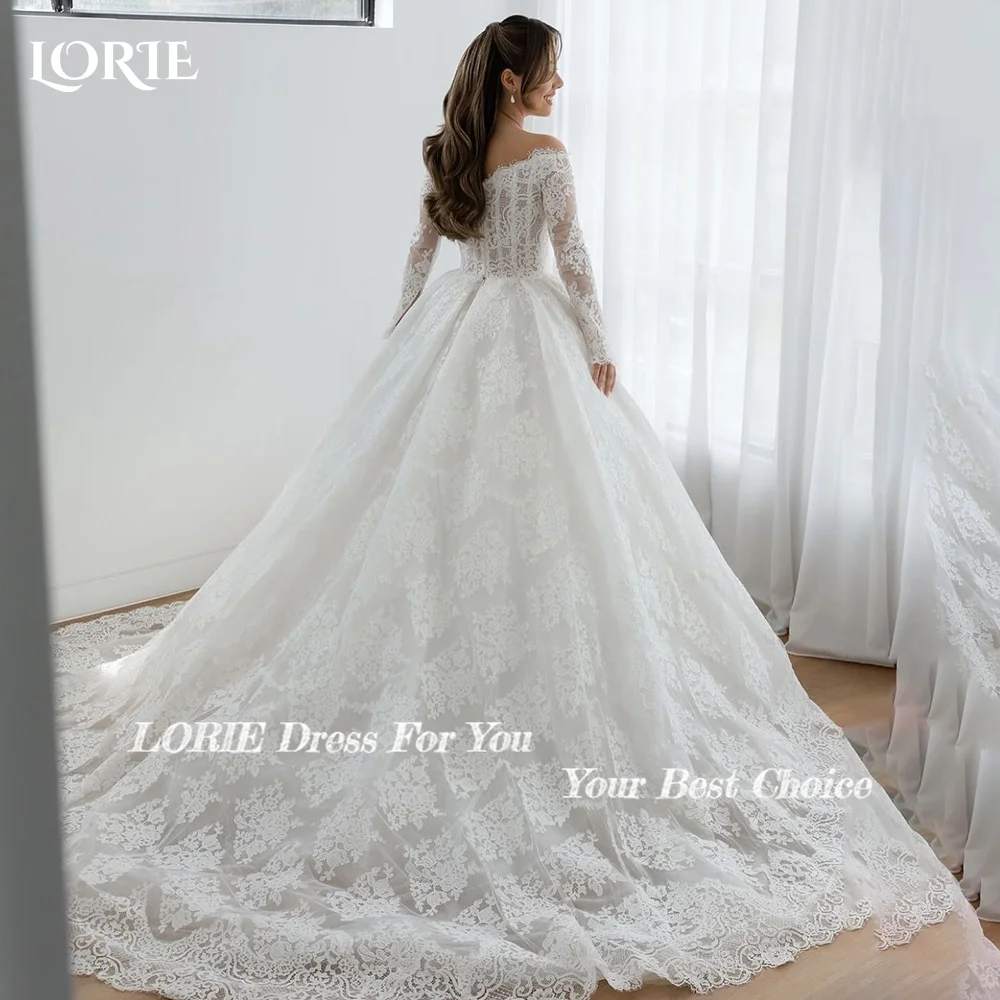 LORIE Vintage Lace Wedding Dress Off Shoulder Long Sleeve A-line Bridal Gown Sweetheart Princess Ball Bride Dress Customized