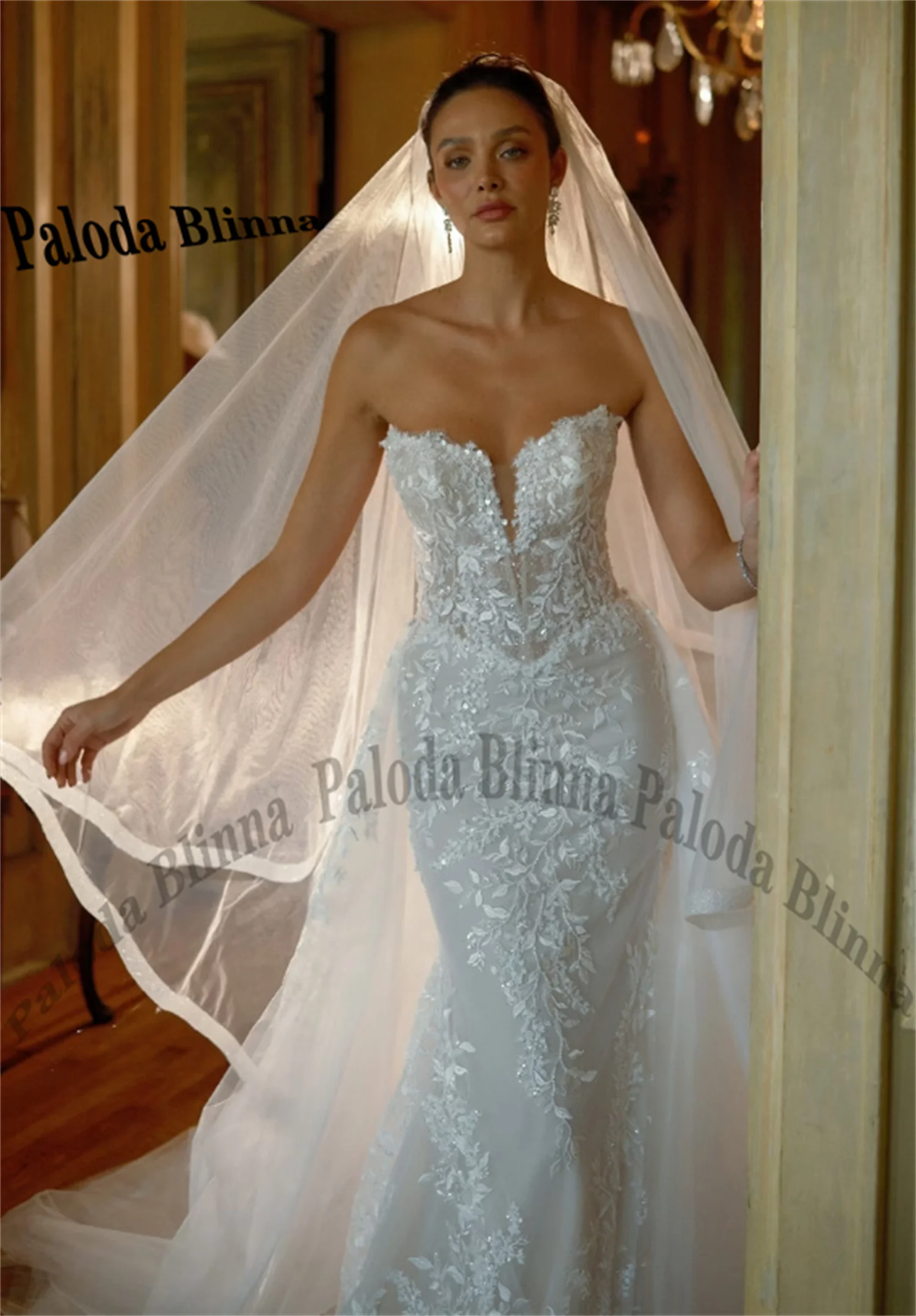 Paloda Fancy Wedding Dresses for Women with Appliques Sleeveless Mermaid Zipper Pleat Robe De Soiree De Mariage Customized
