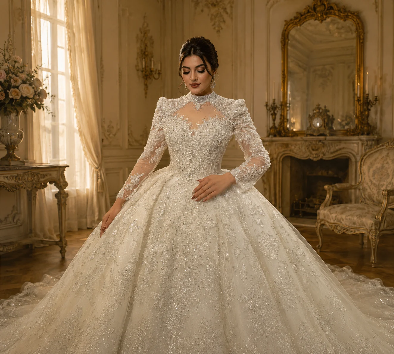 Customized High Neckline Wedding Gown Elegant Bridal Dress for Brides Amanda Novias Official