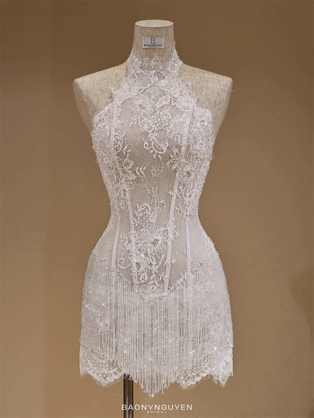 Kyoto White Floral Lace Customized Wedding Dress Sleeveless Halter Necklink vestidos de noche A-Line Mini After Party Gown 2026