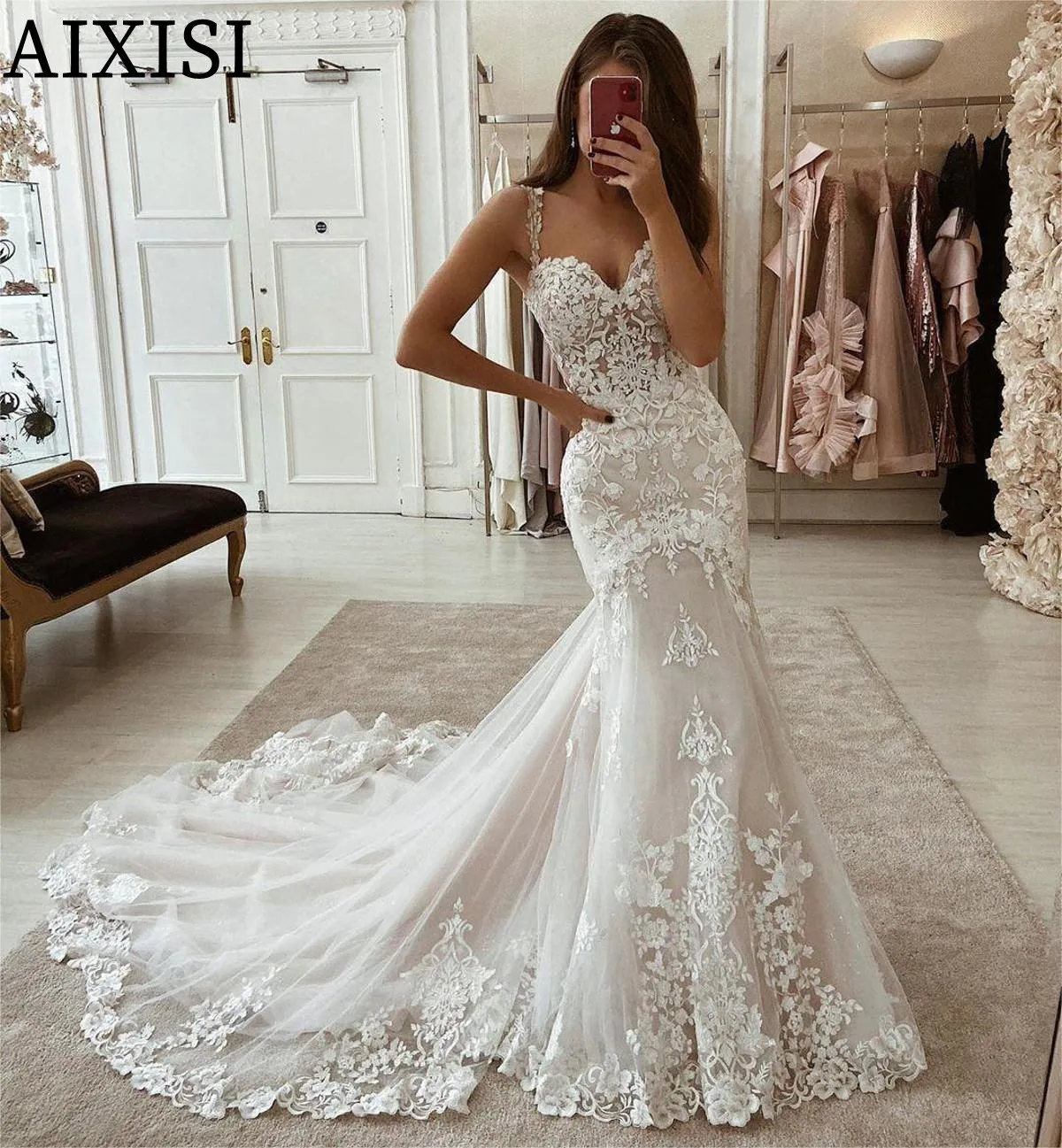 Osquernovia Charming Wedding Dresses V-neck Ruched Appliques Spaghetti Straps Backless Appliques Lace-up Robe De Mariée 2025