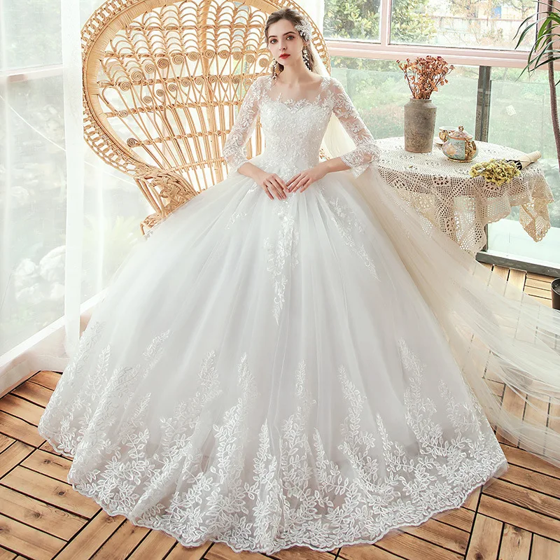 Customized Fashion White Ball Gown Women Wedding Dresses Appliques Tulle Bridal Gowns Formal Vestido De Noiva robe de mariée