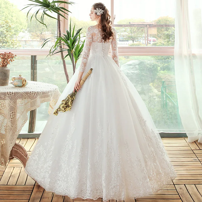 Customized Fashion White Ball Gown Women Wedding Dresses Appliques Tulle Bridal Gowns Formal Vestido De Noiva robe de mariée