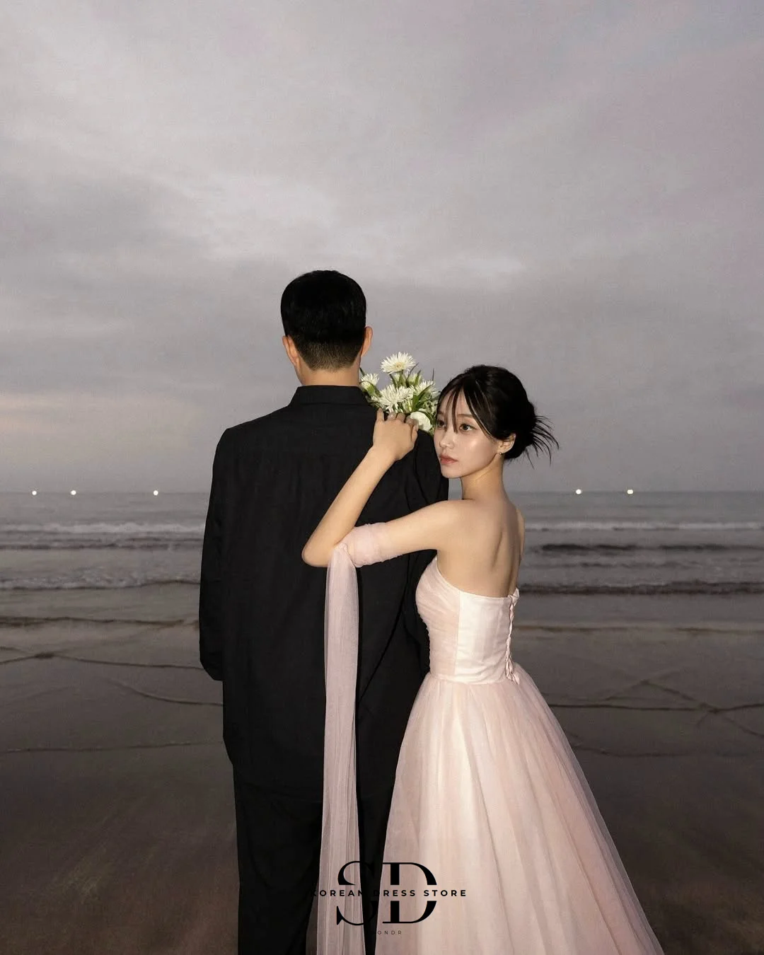 Sondr Baby Pink Bridal Wedding Snap Dresses Korean Style Soft Tulle Strapless Corset Outdoor Wedding Reception Dress Party Gown