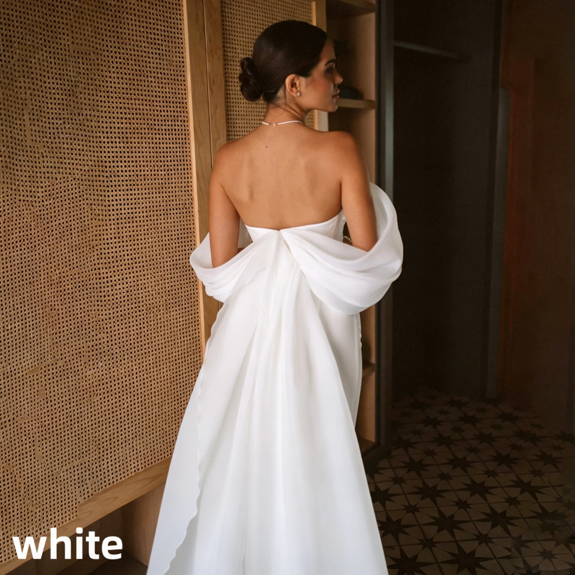 Off Shoulder Sweetheart Satin Mermaid Wedding Dress Backless Bow Long Train Minimalist Bridal Gown Custom Beach Garden Weddings