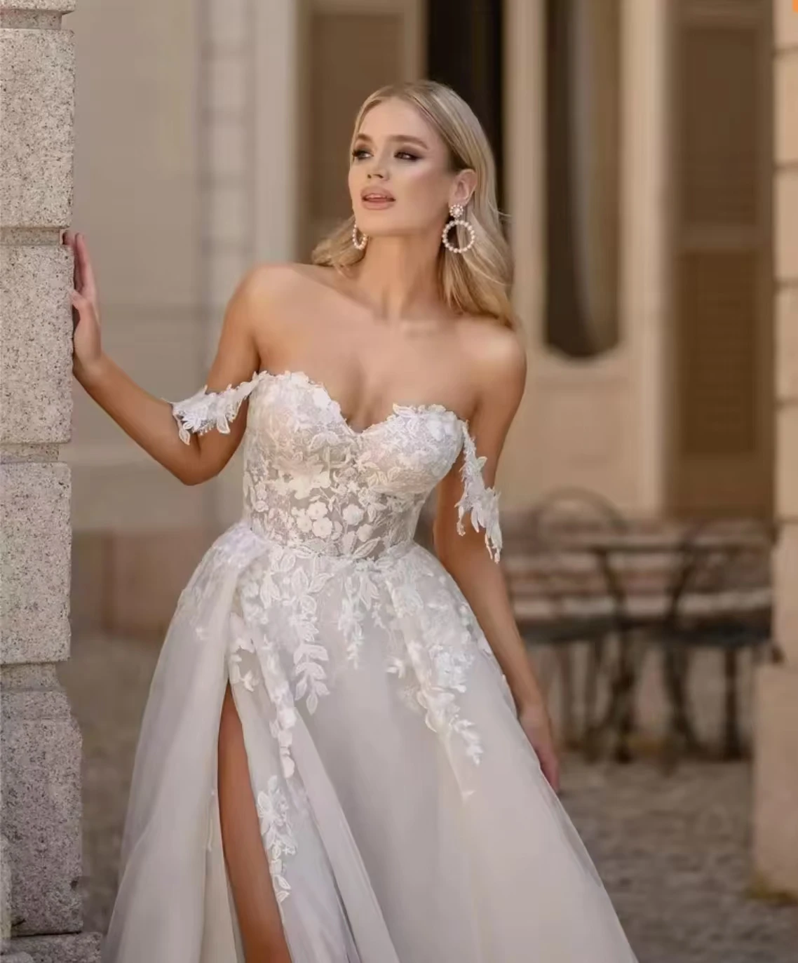 Lace Appliques Civil Wedding Dress 2025 Bride Off Shoulder Sweetheart Bridal Gown Side Split A-Line Customized