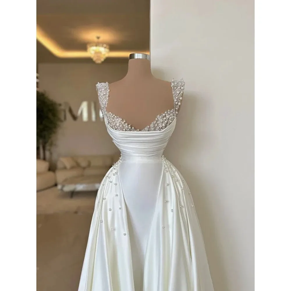 Satin Pearls Wedding Dresses for Bride 2024 Luxury Mermaid Bead with Detachable Skirt Vestidos De Novia Bridal Gowns Customized