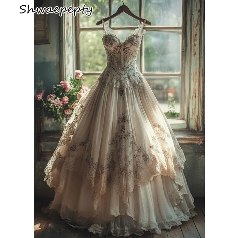 Historic Medieval Wedding Dress Straps V-neck Sleeveless A-Line Garden Bridal Gown Elegant Vestido De Novia 2025 Customized