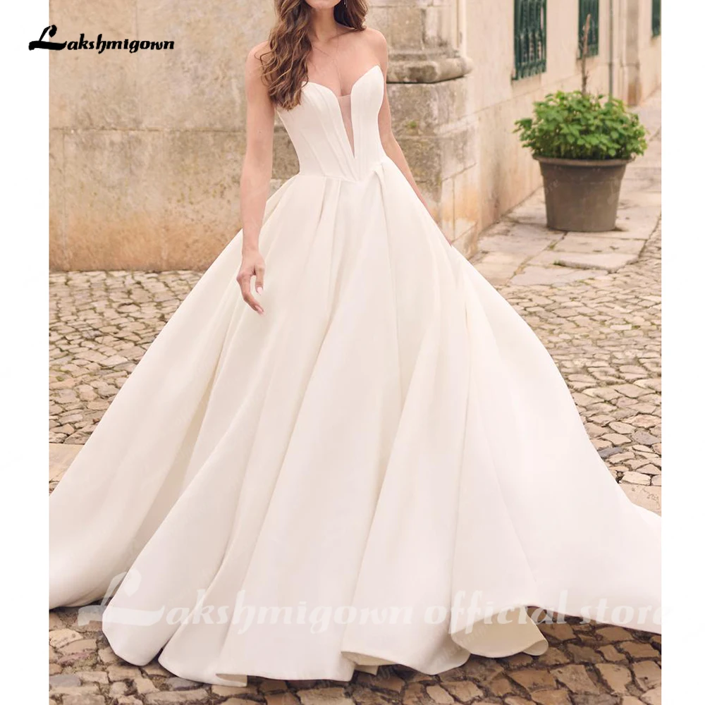 Lakshmigown Off The Shoulder Crepe Satin A-Line Bridal Gowns For Formal Party Floor Length Wedding Dress Vestidos Customized