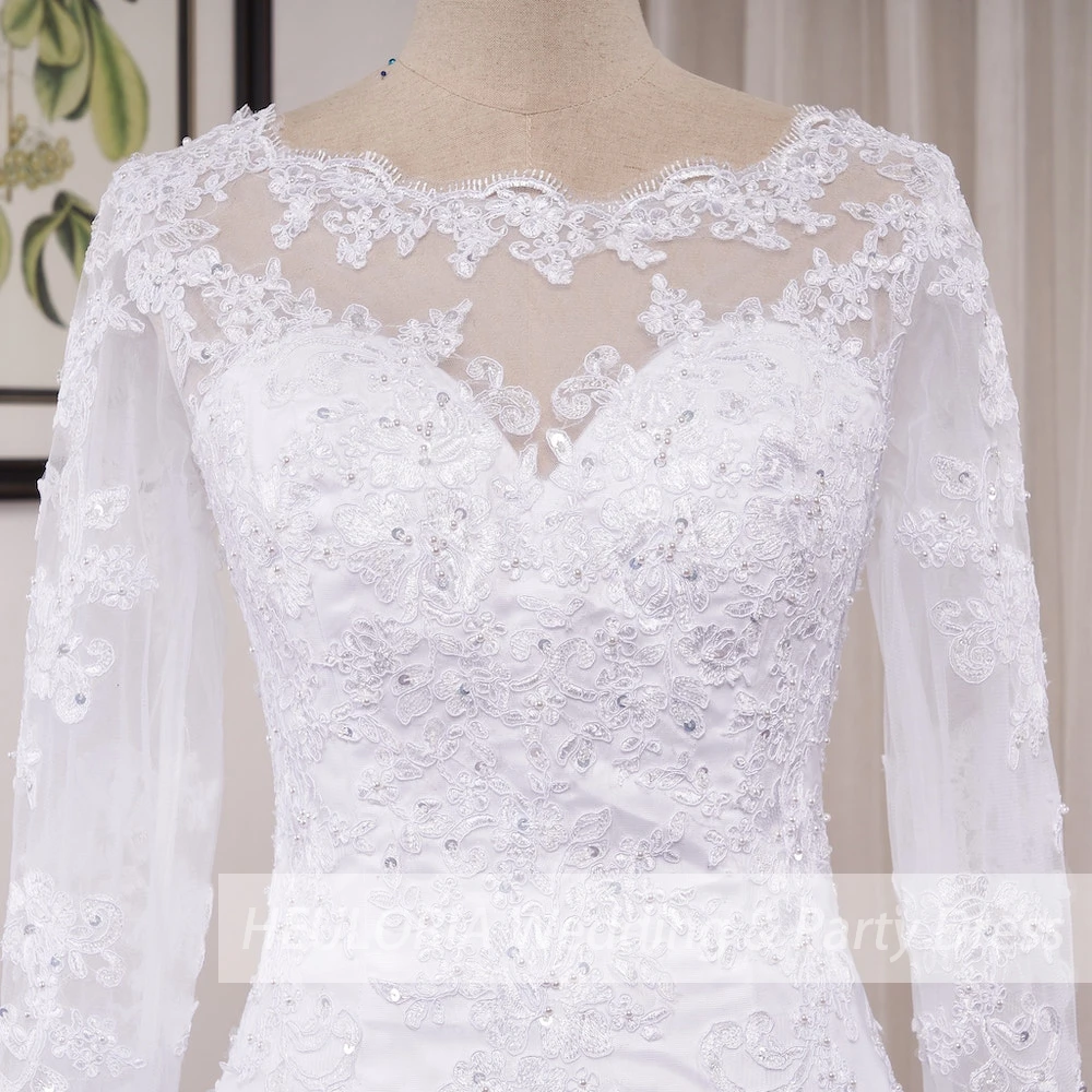 Mermaid Wedding Dresses Long Sleeve O Neck White Wedding Dress Lace Applique Beading Bride Dress Robe De Mariage Customized