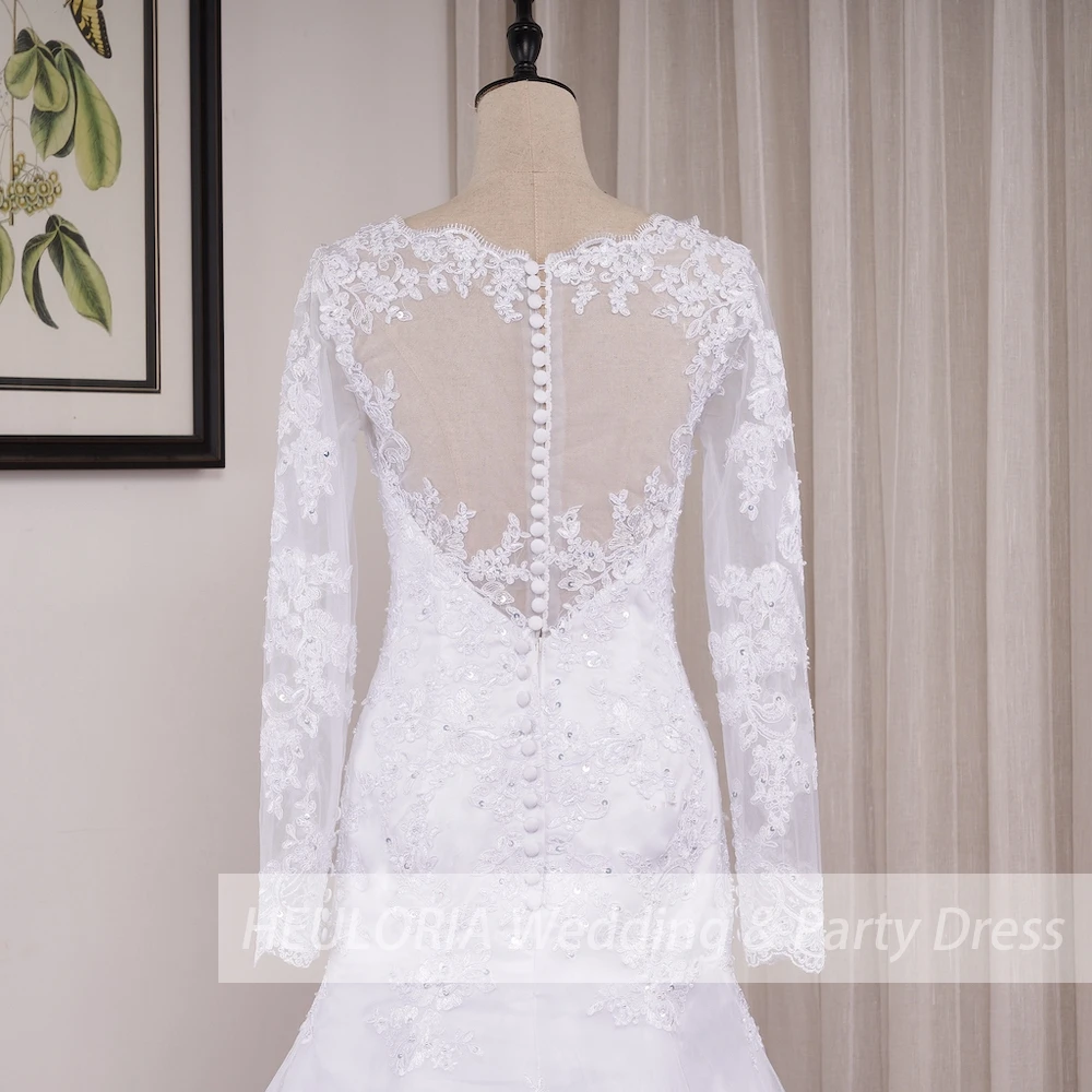 Mermaid Wedding Dresses Long Sleeve O Neck White Wedding Dress Lace Applique Beading Bride Dress Robe De Mariage Customized