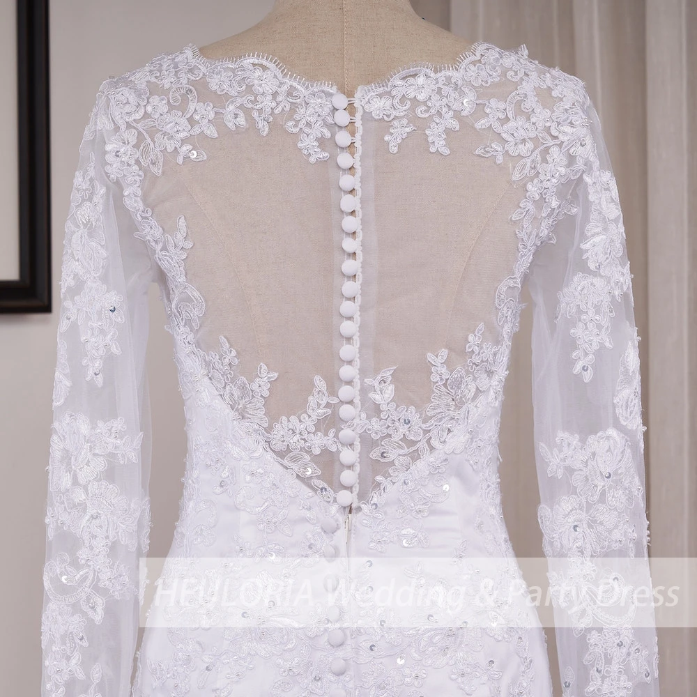 Mermaid Wedding Dresses Long Sleeve O Neck White Wedding Dress Lace Applique Beading Bride Dress Robe De Mariage Customized