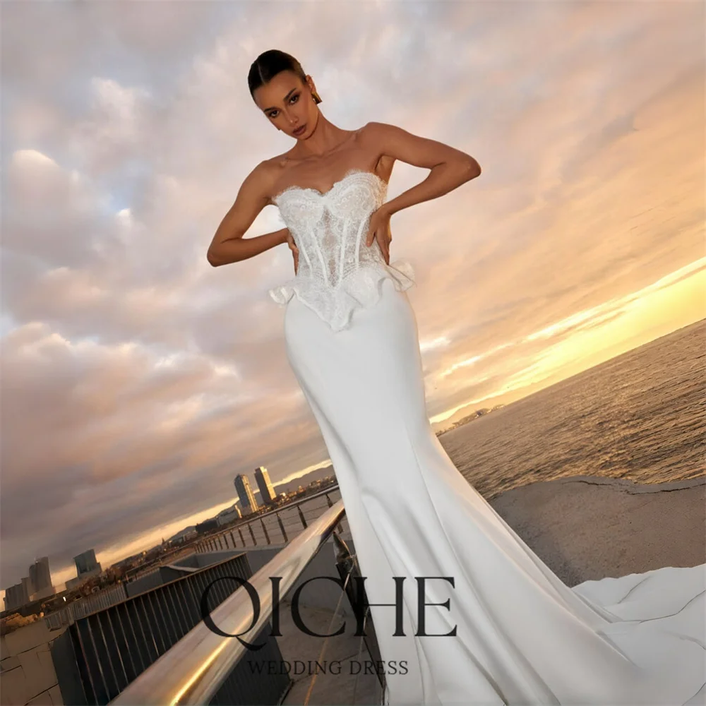 QICHE Elegant Lace Mermaid Wedding Dresses Women 2026 Sweetheart Sleeveless Open Back Bridal Gown Vestidos De Noiva Customized