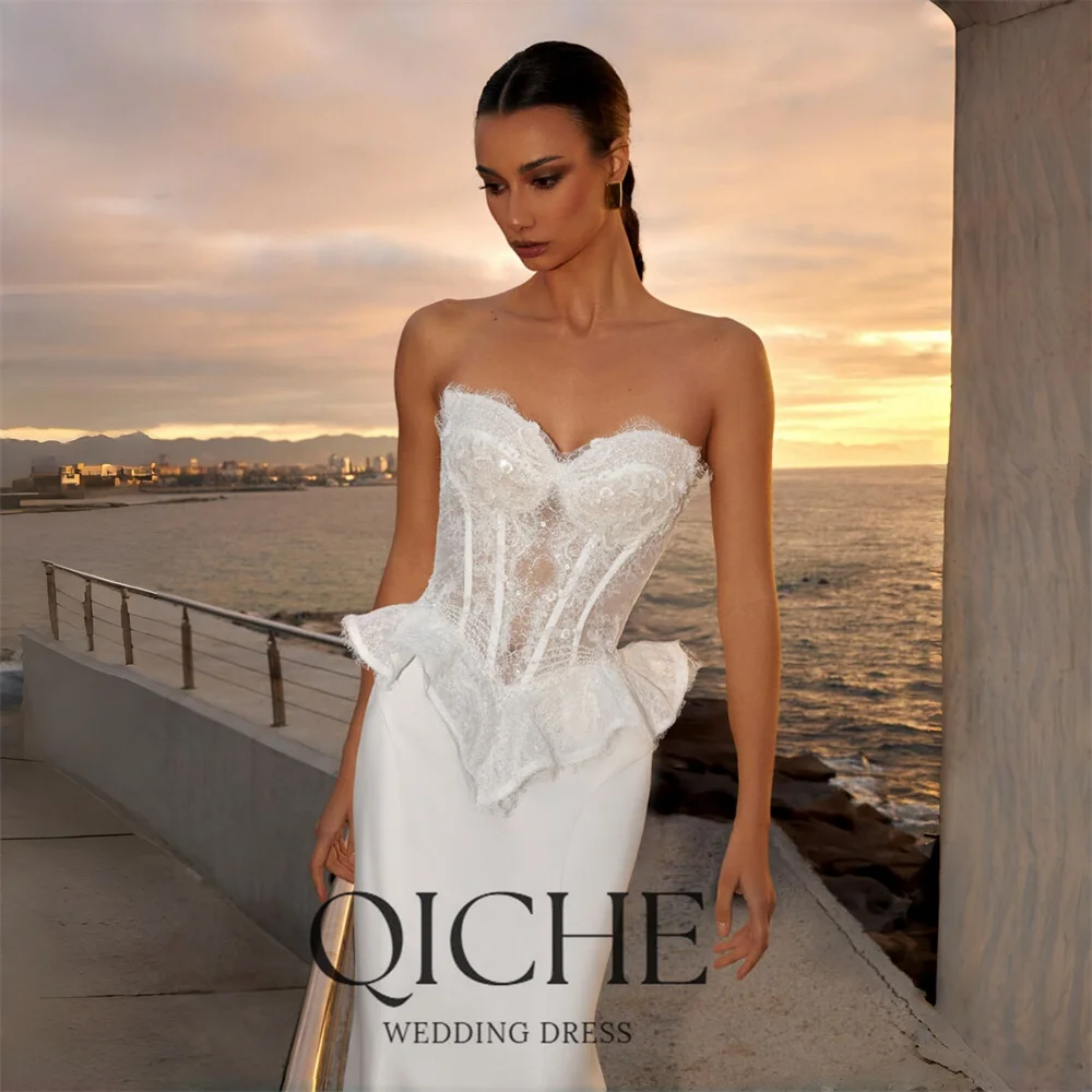 QICHE Elegant Lace Mermaid Wedding Dresses Women 2026 Sweetheart Sleeveless Open Back Bridal Gown Vestidos De Noiva Customized