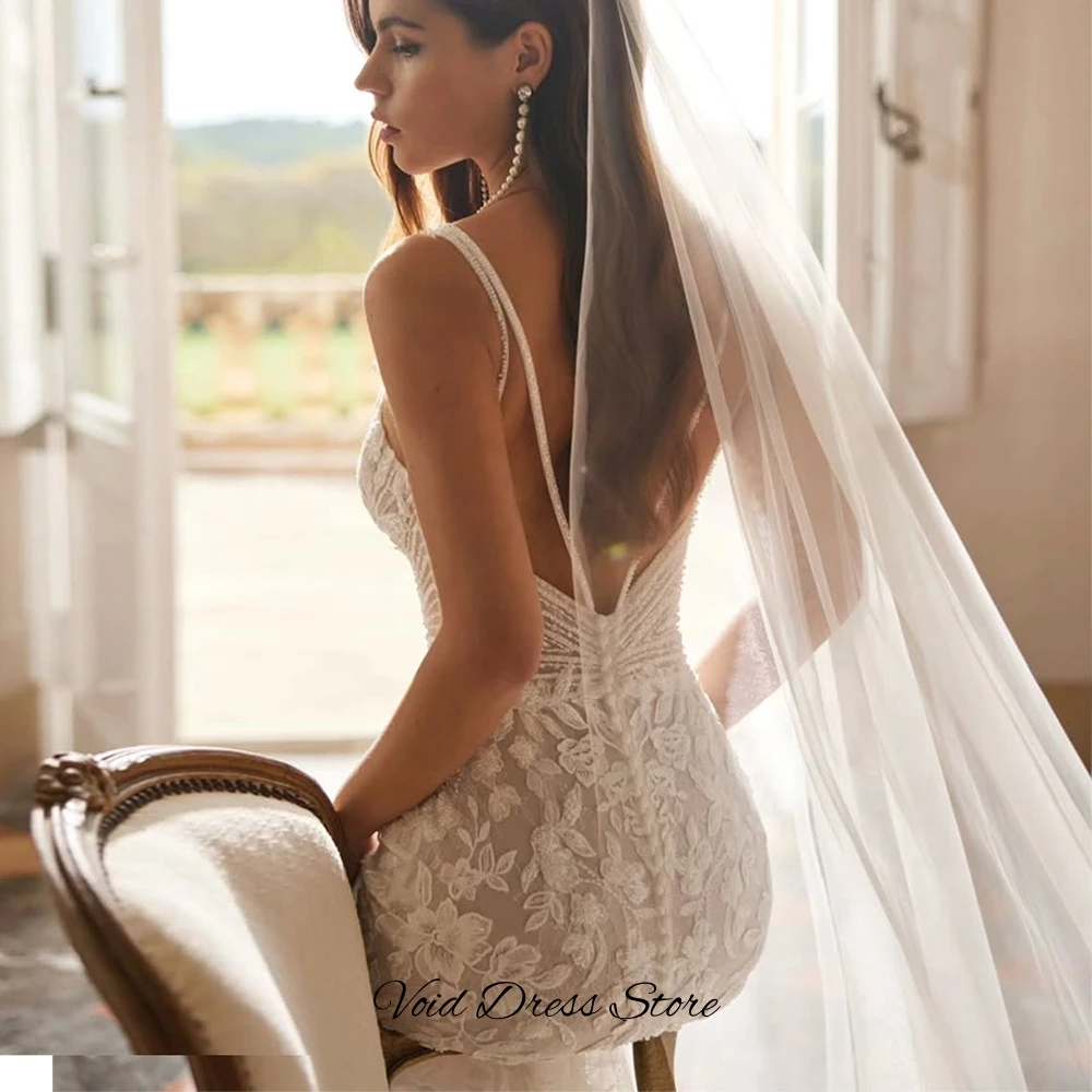 Elegant Mermaid Sleeveless Wedding Dress Exquisite Appliques Tulle Vestido De Novia Customized Backless Strapless Robe de mariée