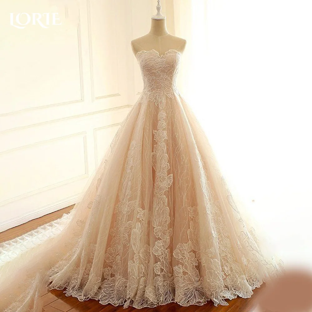 LORIE Lace 3D Flowers Wedding Dresses High Collar Appliques A-Line Long Sleeve Bridal Gown Princess Bride Dress Customized Party
