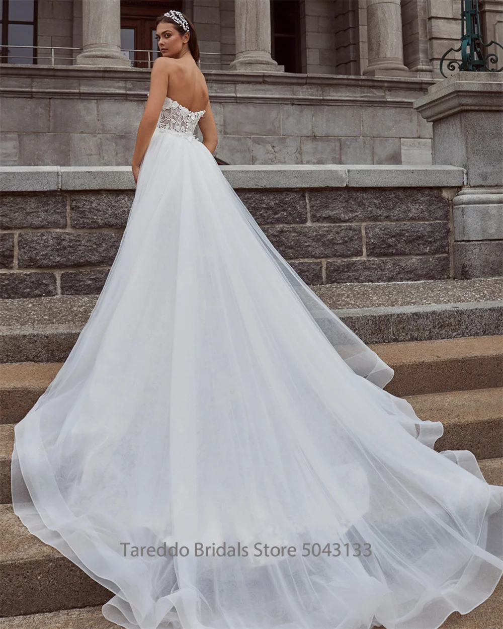 Customized 3/4 Sleeves Mermaid Wedding Dress Lace Details and Convertible Detachable Skirt Elegant Bridal Gown