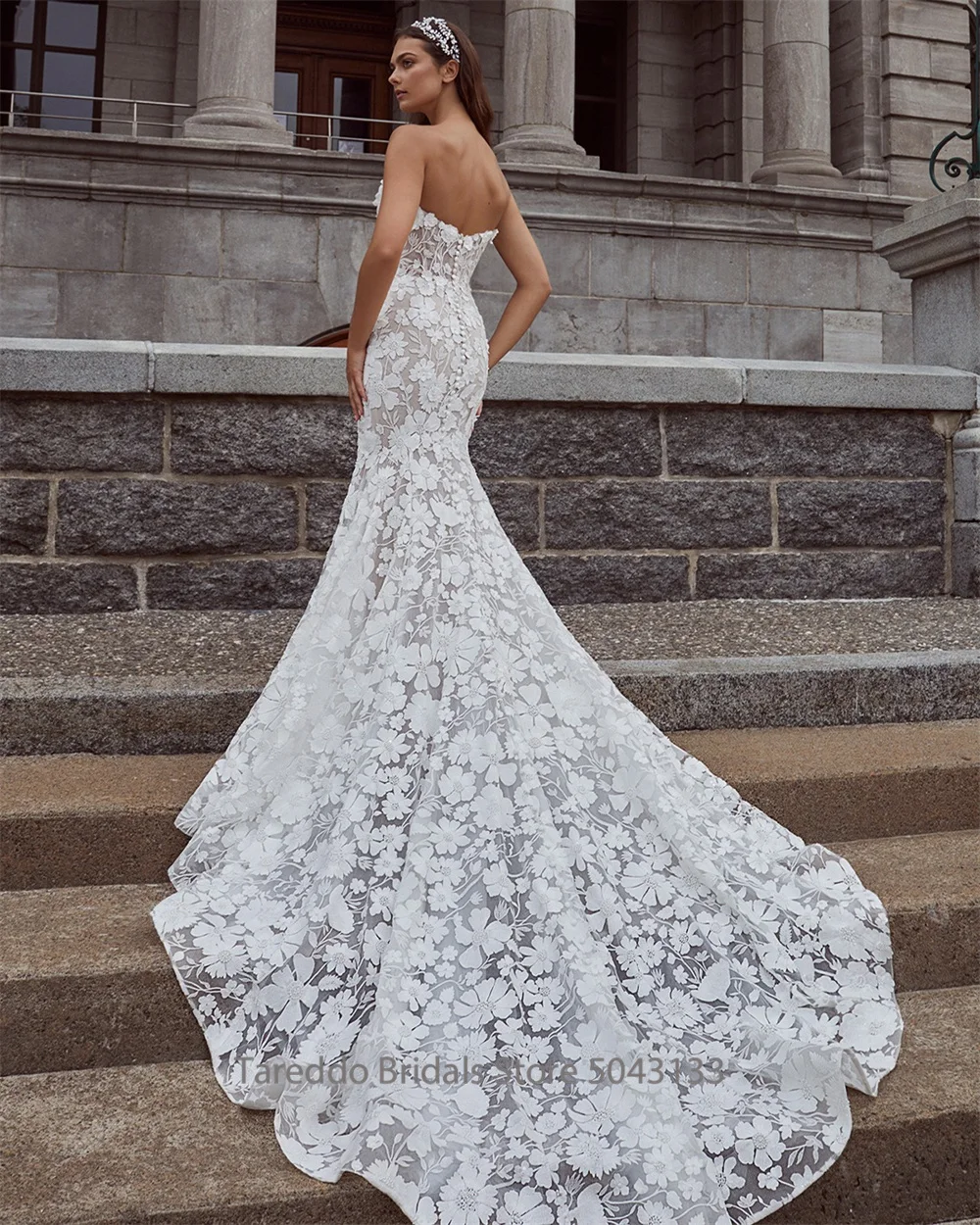 Customized 3/4 Sleeves Mermaid Wedding Dress Lace Details and Convertible Detachable Skirt Elegant Bridal Gown