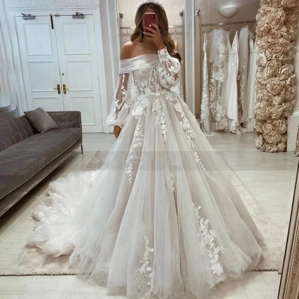 Customized Sexy Zipper Wedding Dresses Boat Neck For Women Charming Half Sleeve Flower Applique Bridal Gown Vestidos De Novia