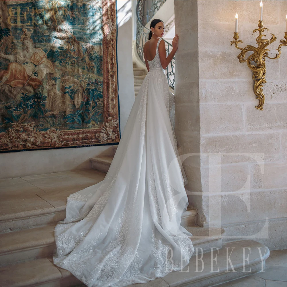 BEBEKEY Elegant Lace Wedding Dress With DetachableTrain Mermaid Wedding Party Gown Customized Bridal Dresses Formal Gowns