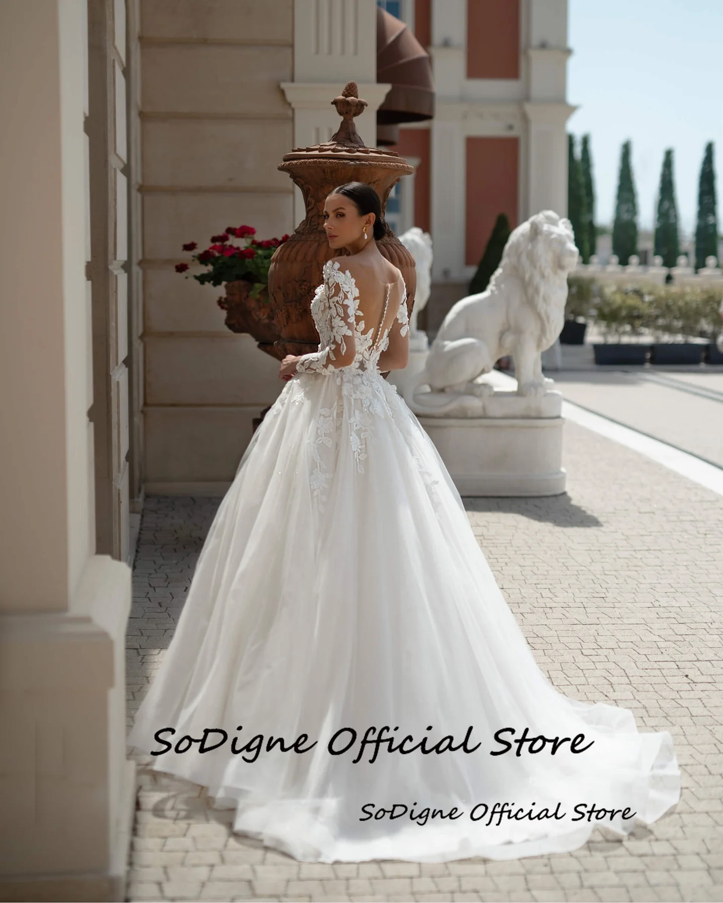 SoDigne A-line Lace Appliques Wedding Dresses Off Shoulder Tulle Bridal Dress Long Wedding Gown Robe De Mairee Customized 