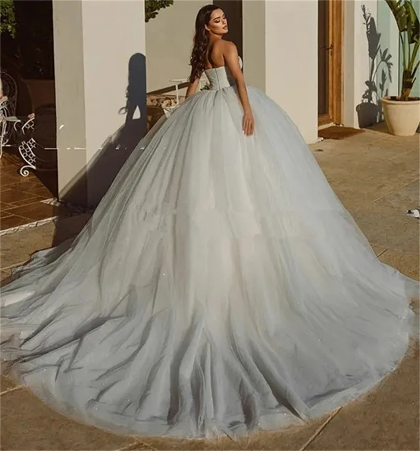Customized Elegant Pleat vestidos de novia Shiny Wedding Dress Ball Gowns Glitter Tulle Sweetheart Bride Dresses Robe De Mariee
