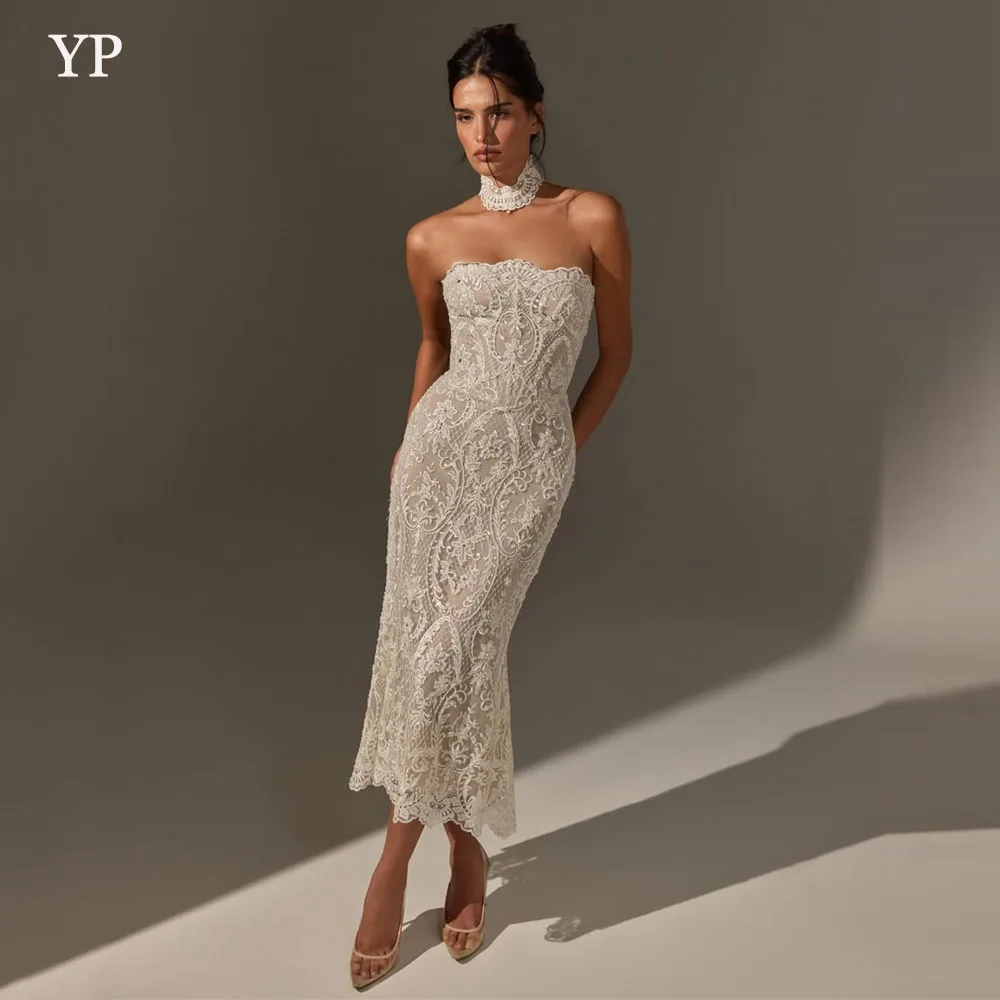YP Luxury Ivory Lace Mermaid Wedding Dresses Sexy Strapless Sleeveless Tea-Length Bridal Gowns Vestidos De Novia Customized 2026