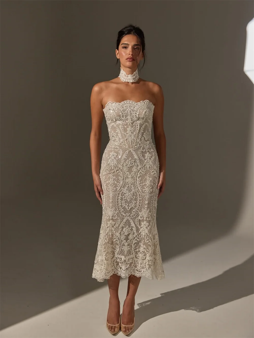 YP Luxury Ivory Lace Mermaid Wedding Dresses Sexy Strapless Sleeveless Tea-Length Bridal Gowns Vestidos De Novia Customized 2026