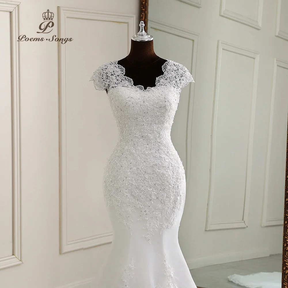 Customized Elegant dresses Mermaid Wedding Dress cap sleeves style Lace Appliques Bridal Gowns Modern Vestidos De Noiva