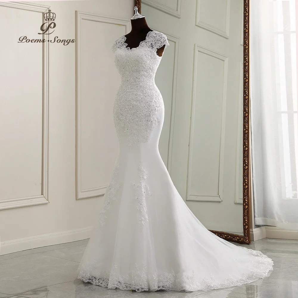 Customized Elegant dresses Mermaid Wedding Dress cap sleeves style Lace Appliques Bridal Gowns Modern Vestidos De Noiva
