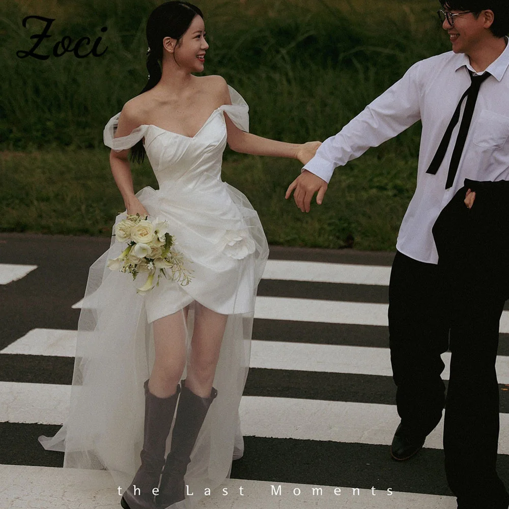 Zoci Off the Shoulder Short Wedding Dresses Korea Photo Shoot Bridal Gown Customized Gown for Bride 2026